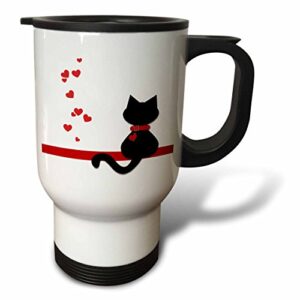 3drose " pet lovers red hearts black kitty cat" travel mug, 14 oz, multicolor