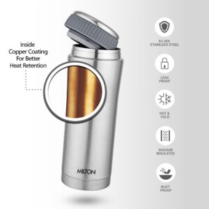 Milton Thermosteel Optima 350 Double Wall Vacuum Insulated Flask, 350 ml | 12 oz | Hot and Cold for Long Hours, 18/8 Stainless Steel, Coffee Travel Mug Tumbler, Rust and Leak-Proof, BPA-Free | Silver