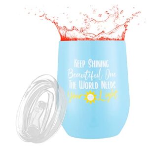 ayana dreams keep shining positivity wine coffee tumbler - spiritual gifts for women - inspirational cups for relaxing, calming. soothing, prosperity & abundance. 12 oz (mint/teal)