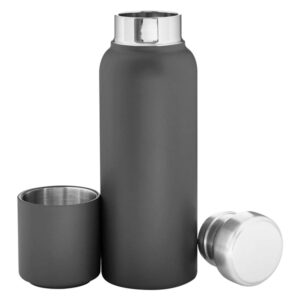 simply green solutions 16.9 oz. thermos bottle with magnetic cup lid, vacuum copper insulated double wall stainless with powder coated texture grip finish - matte gray