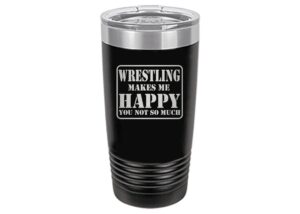 rogue river tactical funny black wrestling 20 oz. travel tumbler mug cup w/lid gift idea wrestling makes me happy you not so much