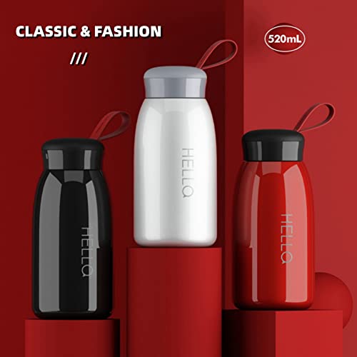 Insulated Water Bottle 520ml Stainless Steel Double Wall Vacuum Mug Thermos with Silicone Handle Sealed Insulated Sports Flask Leakproof Beverage Coffee Bottle for Biking Camping Office Car, Red