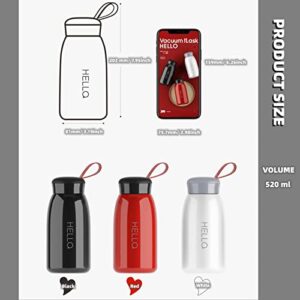 Insulated Water Bottle 520ml Stainless Steel Double Wall Vacuum Mug Thermos with Silicone Handle Sealed Insulated Sports Flask Leakproof Beverage Coffee Bottle for Biking Camping Office Car, Red