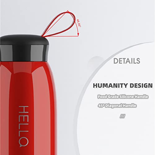 Insulated Water Bottle 520ml Stainless Steel Double Wall Vacuum Mug Thermos with Silicone Handle Sealed Insulated Sports Flask Leakproof Beverage Coffee Bottle for Biking Camping Office Car, Red