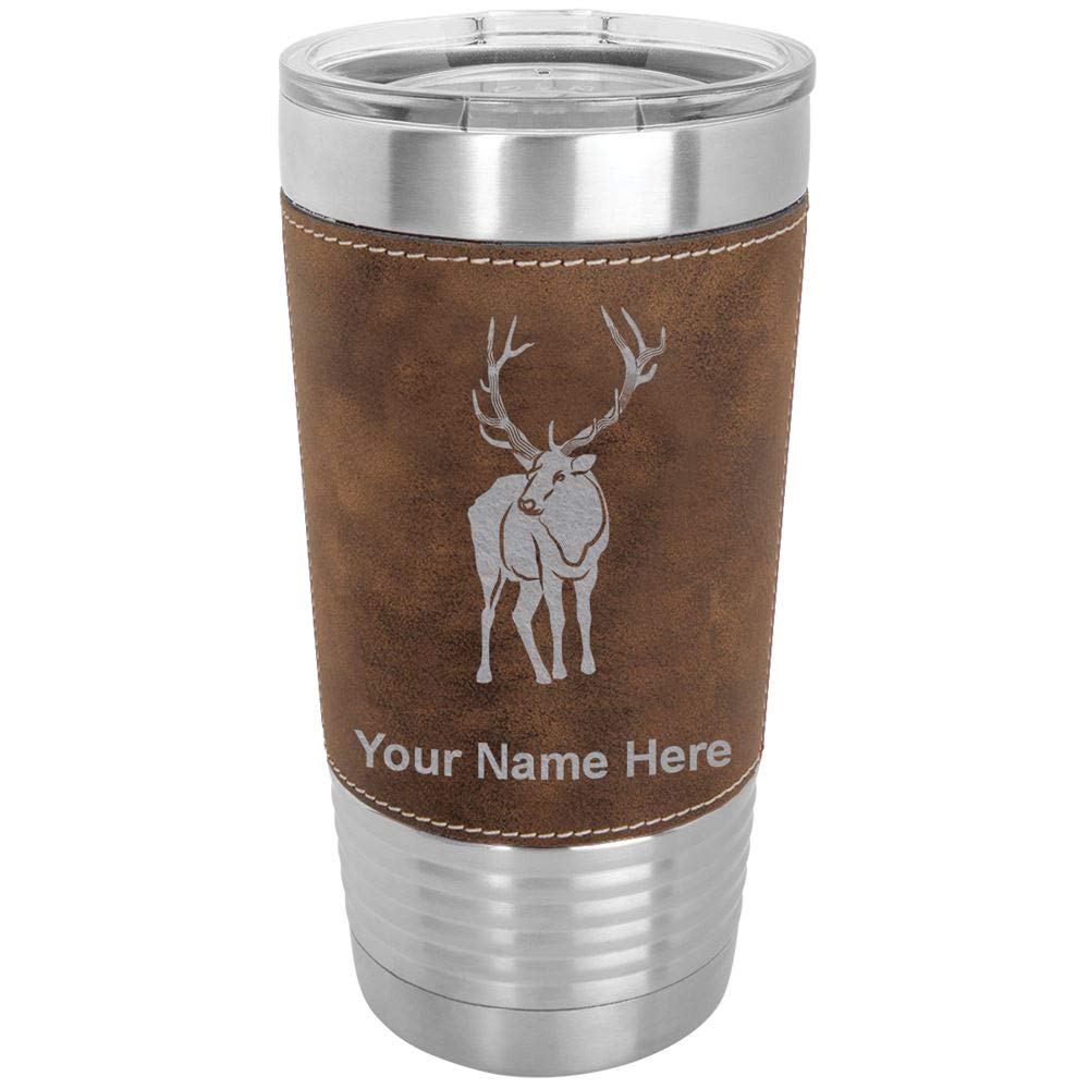 LaserGram 20oz Vacuum Insulated Tumbler Mug, Elk, Personalized Engraving Included (Faux Leather, Rustic)