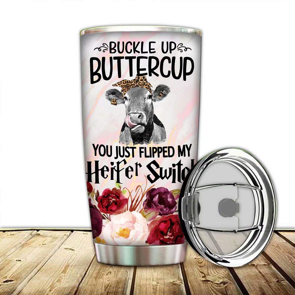 Cow Vacuum Tumbler Cup Buckle UP Buttercup You Just Flipped My Heifer Switch Insulated Coffee Mug with Lid,To Sister,Mom Thermos,Cattle Cow Bottle for Travel,Work,Fitness Cold Warm Beverage