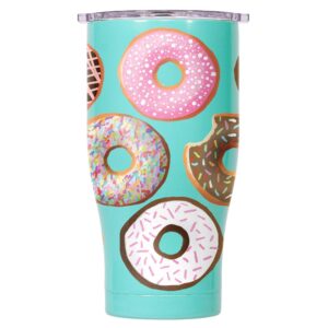 orca chaser 27oz | insulated, stainless steel bottle with a spill proof whale tale lid, dishwasher safe tumbler for hot & cold drinks — donuts
