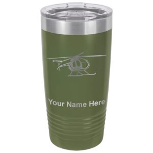 lasergram 20oz vacuum insulated tumbler mug, helicopter 1, personalized engraving included (camo green)