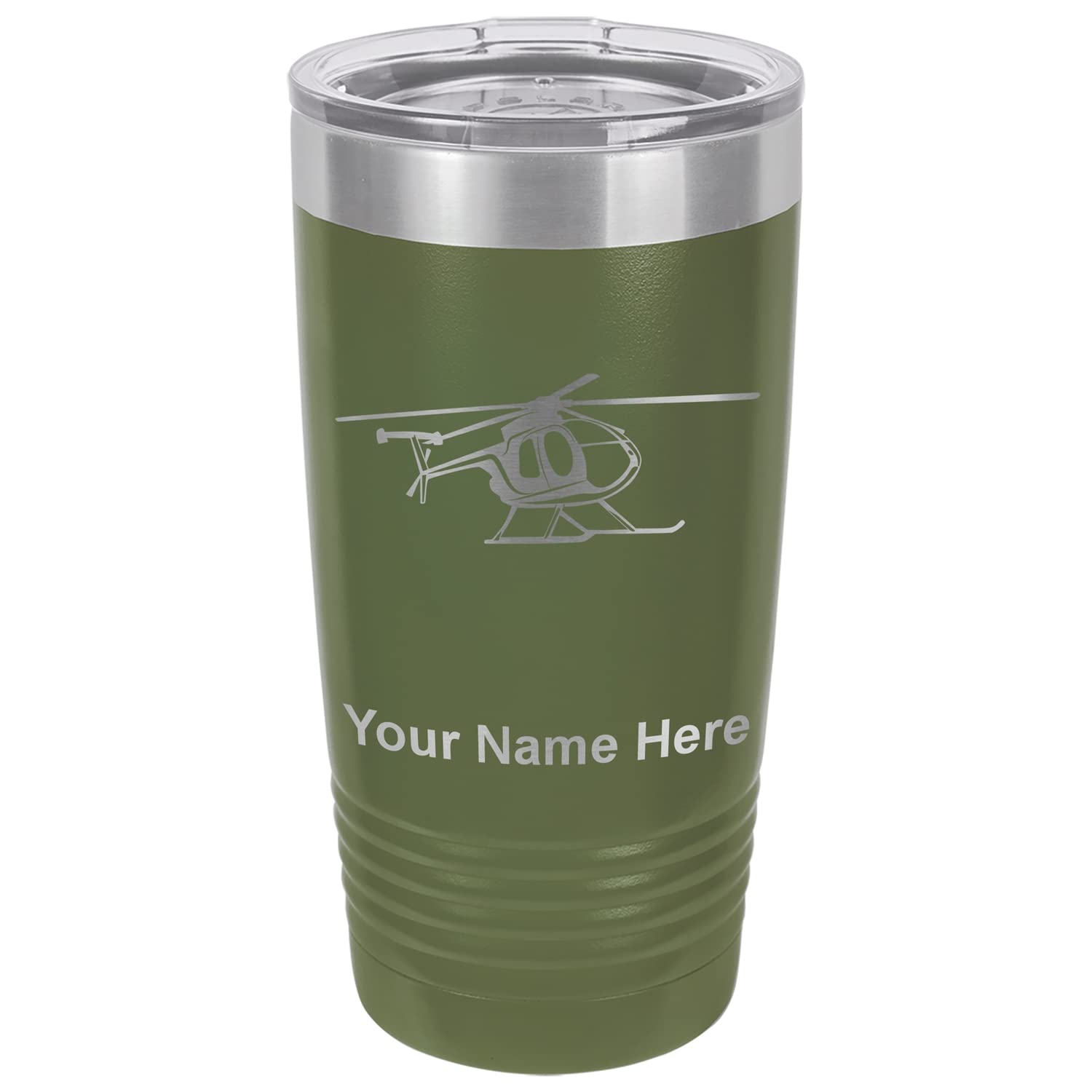 LaserGram 20oz Vacuum Insulated Tumbler Mug, Helicopter 1, Personalized Engraving Included (Camo Green)