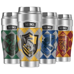thermos harry potter hufflepuff plaid sigil, stainless king stainless steel travel tumbler, vacuum insulated & double wall, 16oz