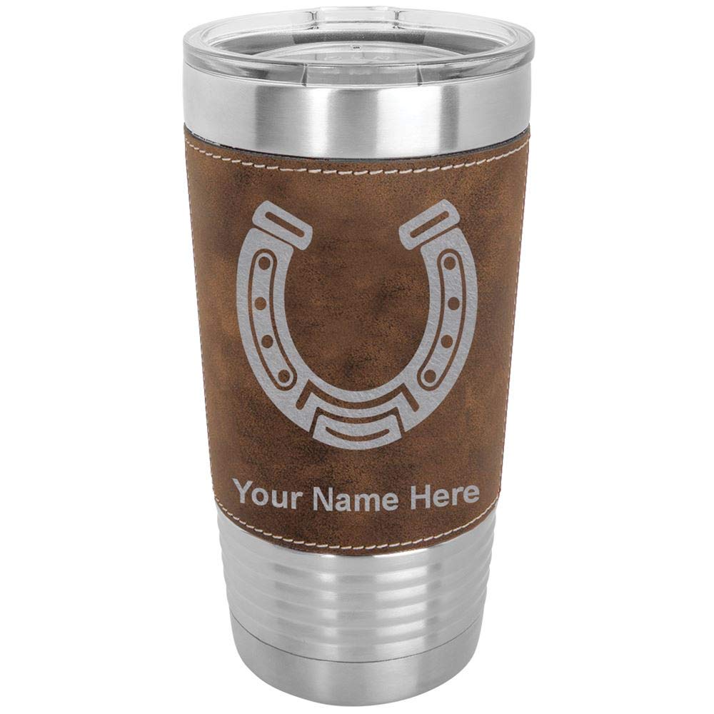 LaserGram 20oz Vacuum Insulated Tumbler Mug, Horseshoe Plain, Personalized Engraving Included (Faux Leather, Rustic)