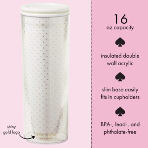 Kate Spade New York Bridal 16 Ounce Insulated Travel Mug with Lid, Double Wall Thermal Tumbler for Coffee/Tea, To Have & To Hold (Gold Dots)