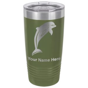 lasergram 20oz vacuum insulated tumbler mug, dolphin, personalized engraving included (camo green)
