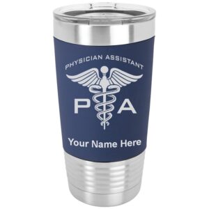 lasergram 20oz vacuum insulated tumbler mug, pa physician assistant, personalized engraving included (silicone grip, navy blue)