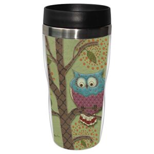 tree-free greetings paul brent whimsical owl sip 'n go stainless lined travel mug, 16-ounce