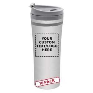 personalized 15 oz. mia insulated stainless steel travel mugs - 10 pack custom text, logo - grey