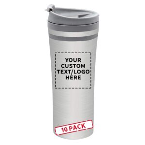 Personalized 15 oz. Mia Insulated Stainless Steel Travel Mugs - 10 pack Custom Text, Logo - Grey