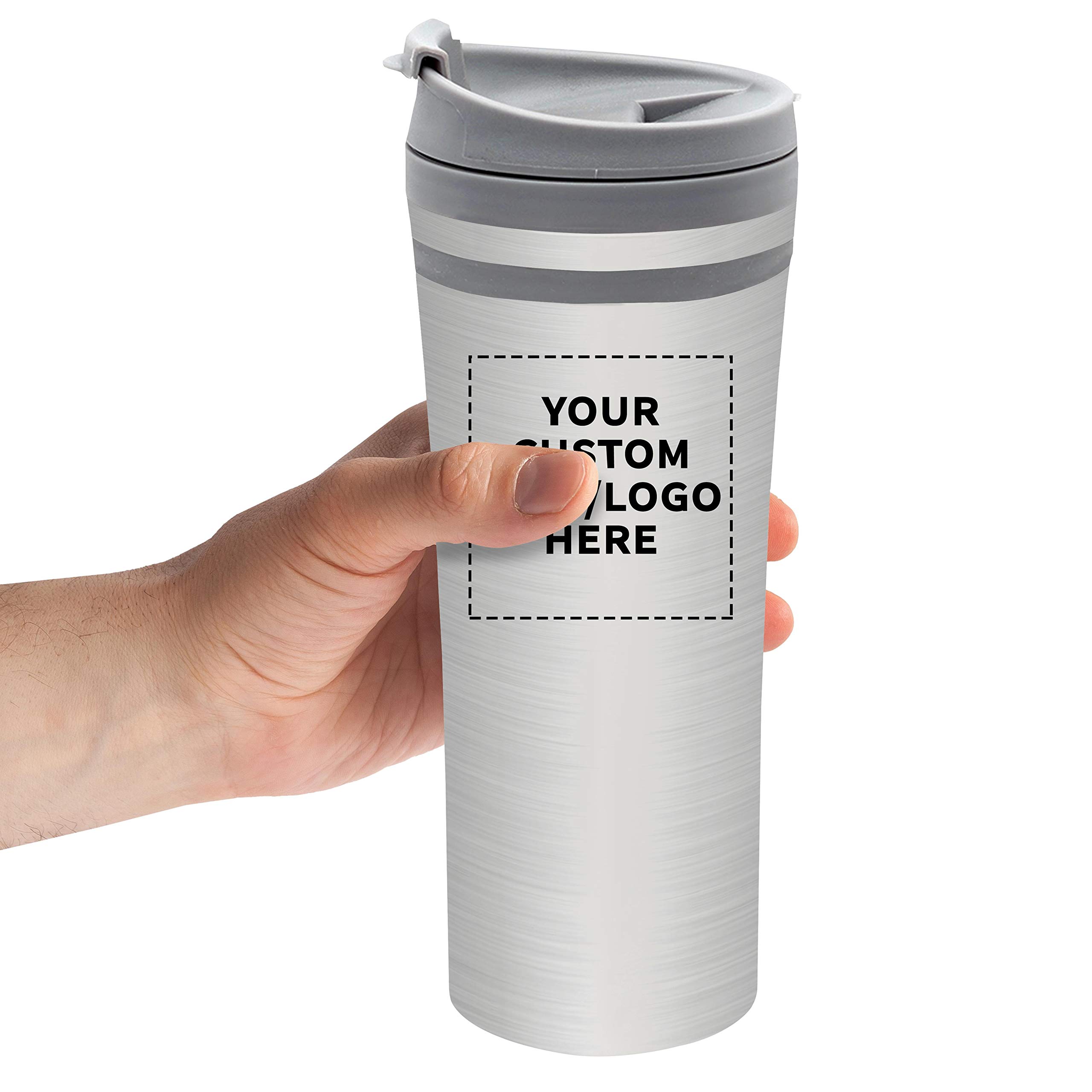 Personalized 15 oz. Mia Insulated Stainless Steel Travel Mugs - 10 pack Custom Text, Logo - Grey