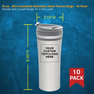 Personalized 15 oz. Mia Insulated Stainless Steel Travel Mugs - 10 pack Custom Text, Logo - Grey