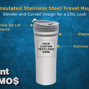 Personalized 15 oz. Mia Insulated Stainless Steel Travel Mugs - 10 pack Custom Text, Logo - Grey