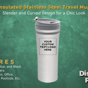 Personalized 15 oz. Mia Insulated Stainless Steel Travel Mugs - 10 pack Custom Text, Logo - Grey