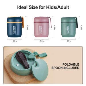 WORTHBUY Leak Proof Thermal Insulated Food Jar with Foldable Spoon, Lunch Containers Soup Cup for Kids and Adult, 16oz Capacity - Blue