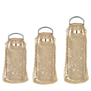 qiansheng bling diamond water bottle sparkling glitter stainless steel thermos bottle vacuum flask for women refillable insulated water bottle with chain & gift box (gold,350ml)