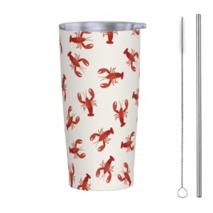 dujiea 20oz tumbler with lid and straw, red lobsters crawfish vacuum insulated iced coffee mug reusable travel cup stainless steel water bottle
