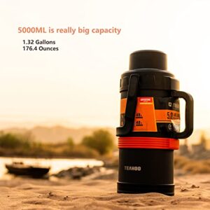 KOPUJUNE Large Thermos Bottle,1.32 Gallons,Stainless Steel Double Walls Vacuum Insulated,Great for Outdoors,Sports,Camping,Travel (176 Oz/11 Lb/5.0kg/5.0 L, Black)