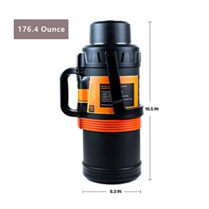 KOPUJUNE Large Thermos Bottle,1.32 Gallons,Stainless Steel Double Walls Vacuum Insulated,Great for Outdoors,Sports,Camping,Travel (176 Oz/11 Lb/5.0kg/5.0 L, Black)