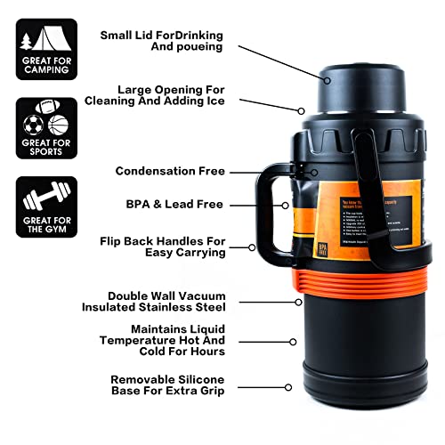 KOPUJUNE Large Thermos Bottle,1.32 Gallons,Stainless Steel Double Walls Vacuum Insulated,Great for Outdoors,Sports,Camping,Travel (176 Oz/11 Lb/5.0kg/5.0 L, Black)