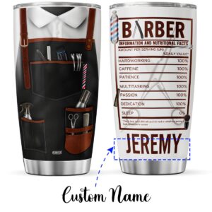 CUBICER Personalized Coffee Tumbler Barber Custom Name Funny Birthday Gifts For Men Dad Adults Friends Travel Mug With Lid Nutrition Facts Cold Steel Cups Insulated Mugs Hot Drink