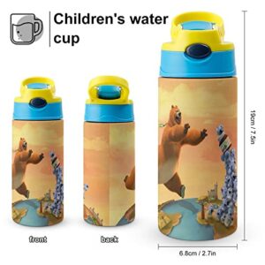 YSFyinee Grizzy The Lemmings Jungle Water Bottle Vacuum Insulated Stainless Steel Cup With Straw Thermoses