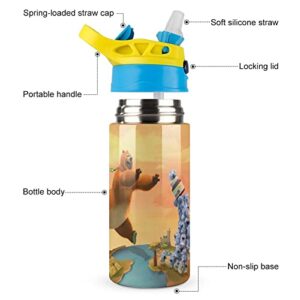 YSFyinee Grizzy The Lemmings Jungle Water Bottle Vacuum Insulated Stainless Steel Cup With Straw Thermoses