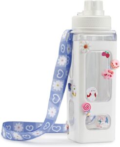 ansair kawaii bear pastel water bottle with 3d sticker 700ml plastic travel tea juice milk portable cute shaker drink bottle gift (color : white)