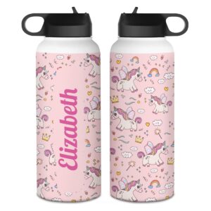 winorax personalized unicorn water bottle for kids girls teen magical unicorns stainless steel insulated sports bottles 12oz 18oz 32oz birthday christmas back to school gifts custom travel cup