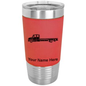 lasergram 20oz vacuum insulated tumbler mug, flat bed tow truck, personalized engraving included (faux leather, red)