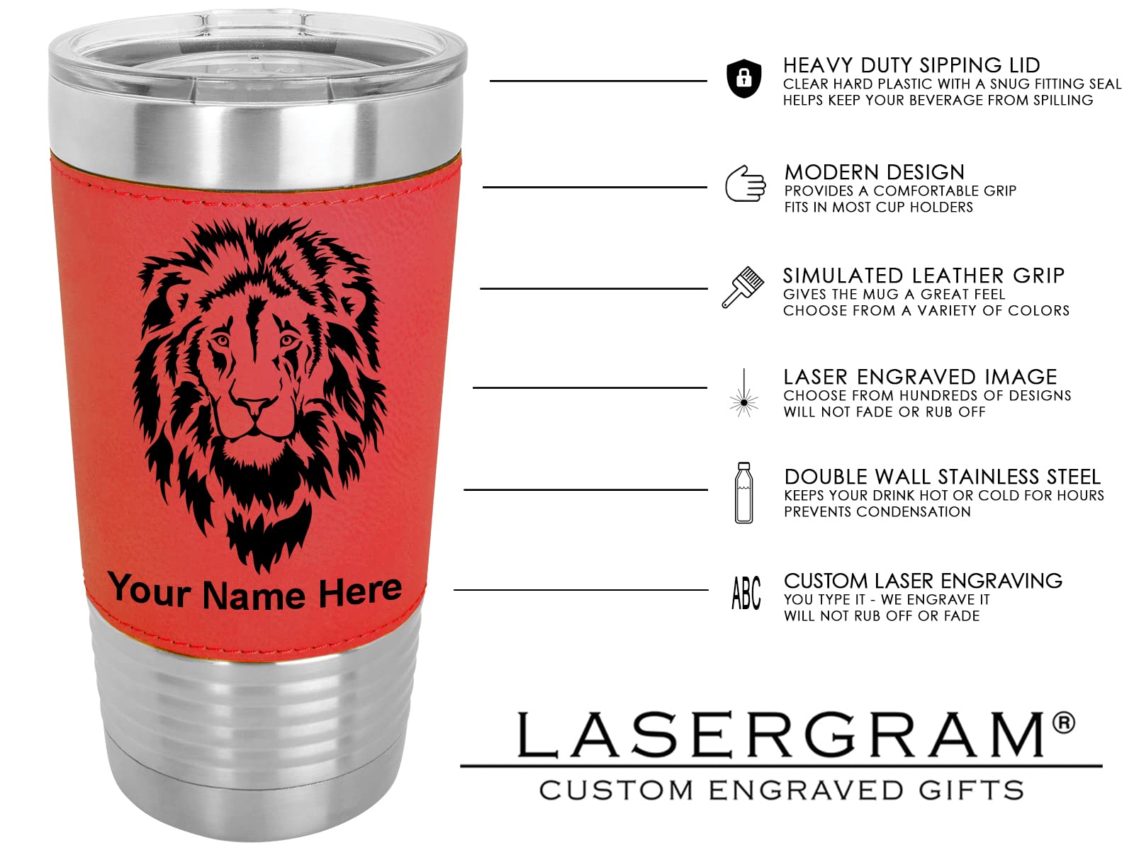 LaserGram 20oz Vacuum Insulated Tumbler Mug, Flat Bed Tow Truck, Personalized Engraving Included (Faux Leather, Red)