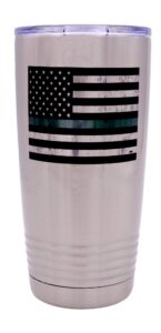rogue river tactical thin green line flag large 20 ounce stainless steel travel tumbler mug cup military federal law enforcement border patrol game warden park ranger