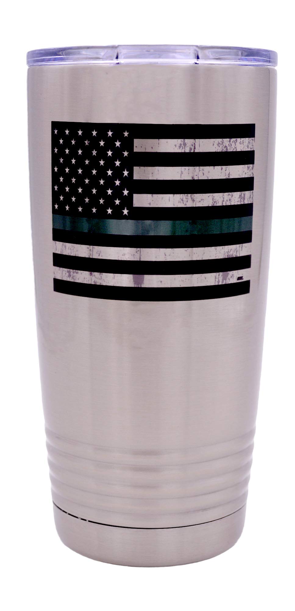 Rogue River Tactical Thin Green Line Flag Large 20 Ounce Stainless Steel Travel Tumbler Mug Cup Military Federal Law Enforcement Border Patrol Game Warden Park Ranger