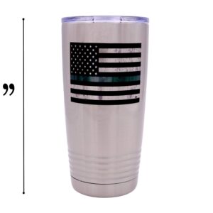 Rogue River Tactical Thin Green Line Flag Large 20 Ounce Stainless Steel Travel Tumbler Mug Cup Military Federal Law Enforcement Border Patrol Game Warden Park Ranger