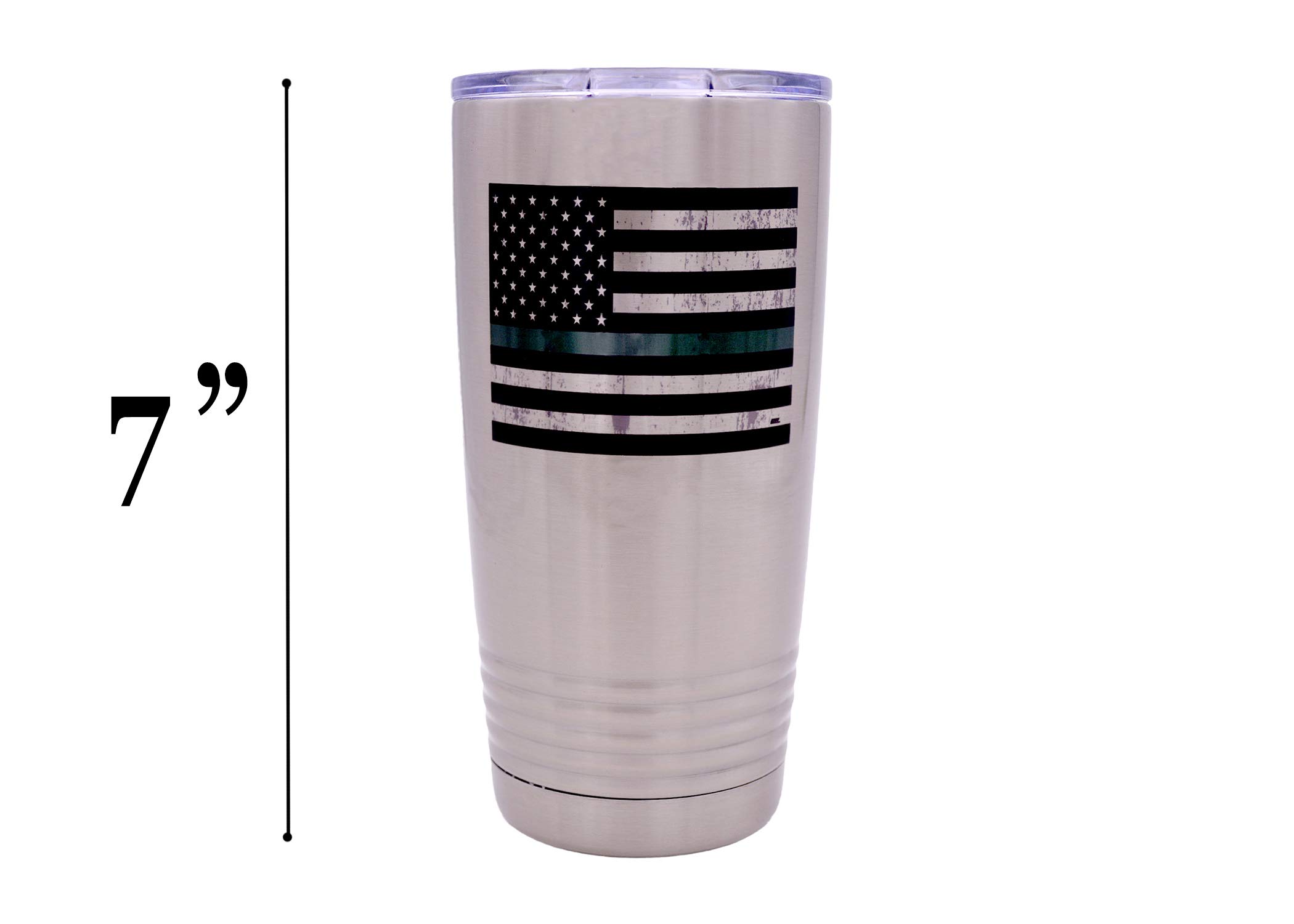 Rogue River Tactical Thin Green Line Flag Large 20 Ounce Stainless Steel Travel Tumbler Mug Cup Military Federal Law Enforcement Border Patrol Game Warden Park Ranger