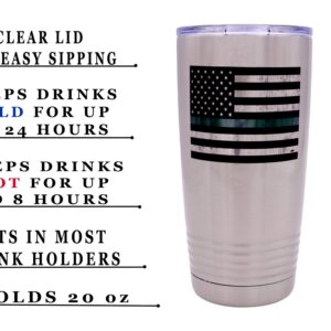 Rogue River Tactical Thin Green Line Flag Large 20 Ounce Stainless Steel Travel Tumbler Mug Cup Military Federal Law Enforcement Border Patrol Game Warden Park Ranger