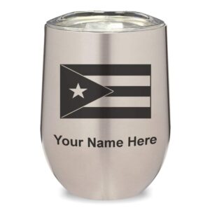 lasergram double wall stainless steel wine glass tumbler, flag of puerto rico, personalized engraving included (stainless steel)