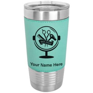 lasergram 20oz vacuum insulated tumbler mug, hair stylist, personalized engraving included (faux leather, teal)