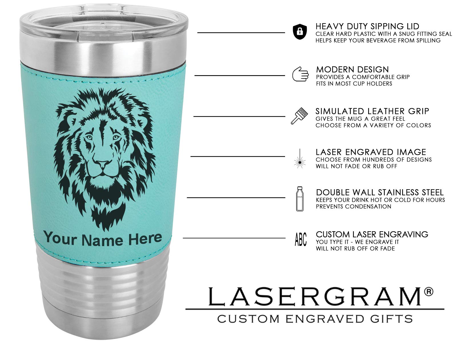 LaserGram 20oz Vacuum Insulated Tumbler Mug, Hair Stylist, Personalized Engraving Included (Faux Leather, Teal)