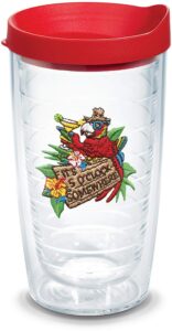 tervis margaritaville-it's 5 o'clock somewhere-red parrot tumblers, 16 oz, clear