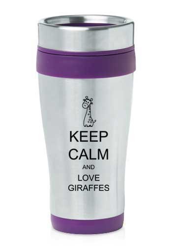 Purple 16oz Insulated Stainless Steel Travel Mug Z423 Keep Calm and Love Giraffes