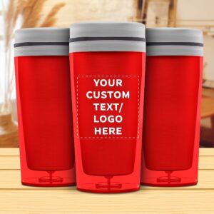 Custom Insulated Double Wall Travel Tumbler with Lid 16 oz. Set of 10, Personalized Bulk Pack - Perfect for Iced Coffee, Soda, Other Hot & Cold Beverages - Red