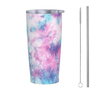 dujiea 20oz tumbler with lid and straw, pastel blue pink tie dye vacuum insulated iced coffee mug reusable travel cup stainless steel water bottle